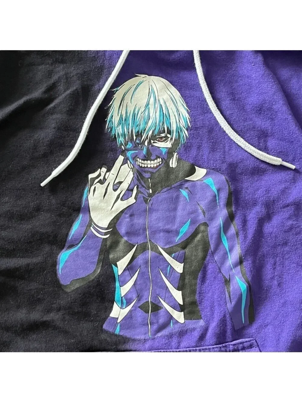 Hot Topic Tokyo Ghoul Purple and Black Split Hoodie - Size XS
